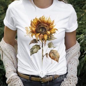 Watercolor sunflower summer ready artistic design womens short sleeve tee
